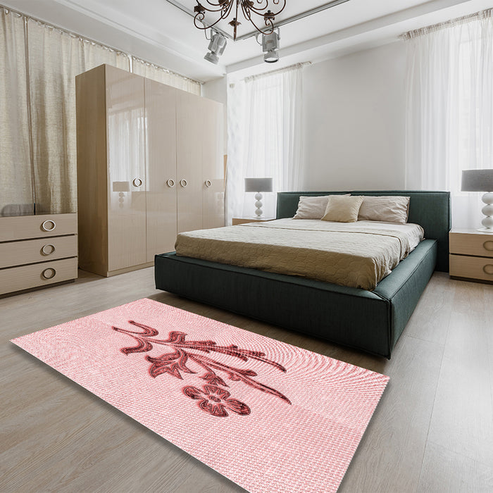 Patterned Pink Rug in a Bedroom, pat917rd
