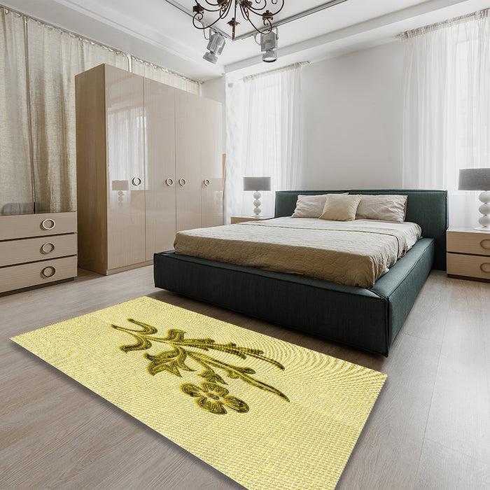 Patterned Sun Yellow Rug in a Bedroom, pat917yw