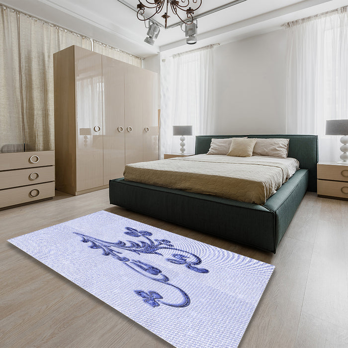 Patterned Lavender Blue Rug in a Bedroom, pat918blu