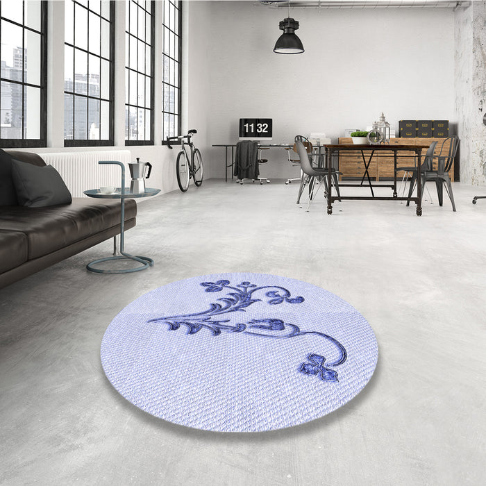 Round Patterned Lavender Blue Rug in a Office, pat918blu