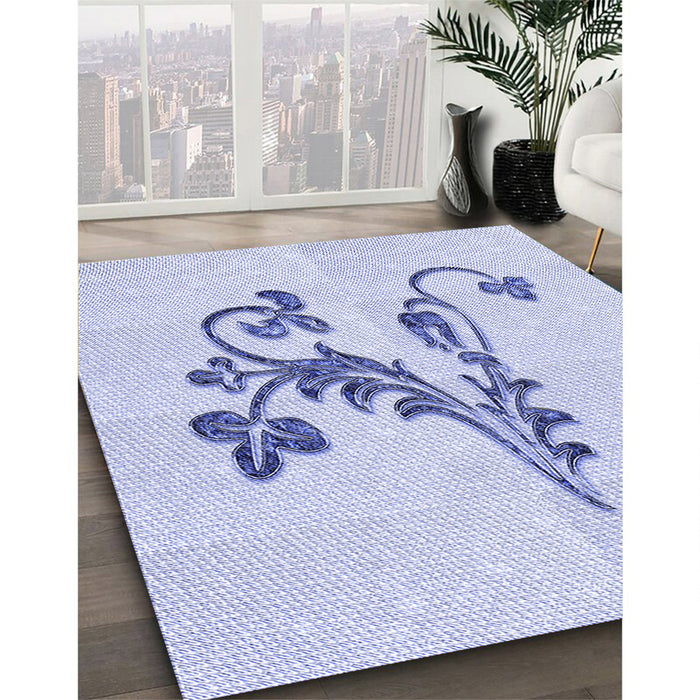 Patterned Lavender Blue Rug in Family Room, pat918blu