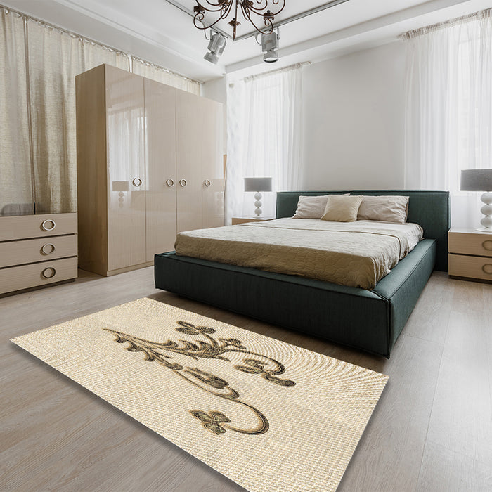Patterned Moccasin Beige Rug in a Bedroom, pat918brn