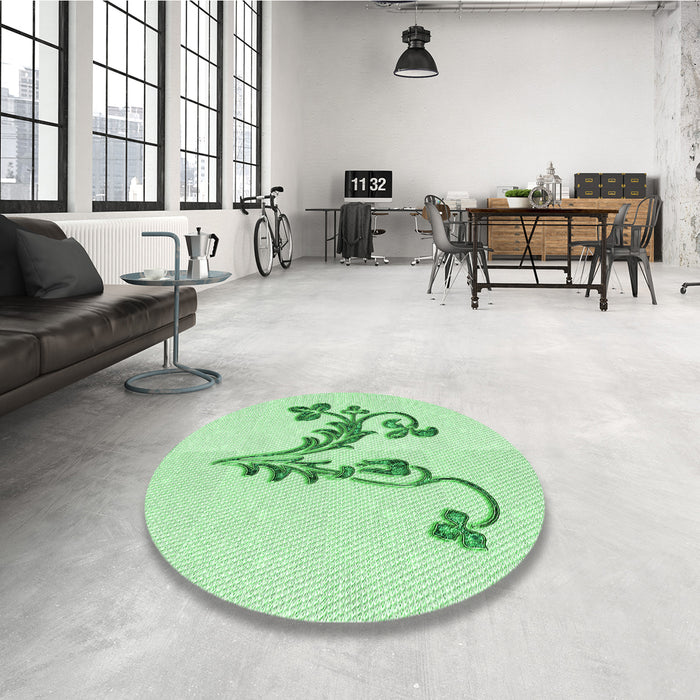 Round Patterned Mint Green Rug in a Office, pat918grn