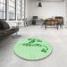 Round Patterned Mint Green Rug in a Office, pat918grn