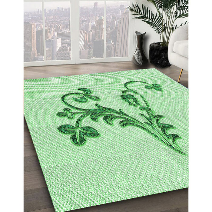 Patterned Mint Green Rug in Family Room, pat918grn