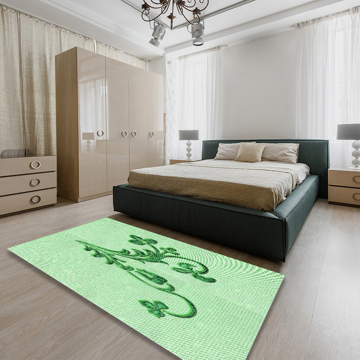 Patterned Mint Green Rug in a Bedroom, pat918grn