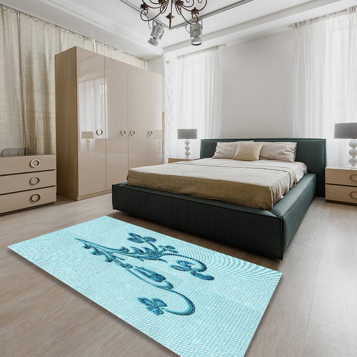 Patterned Electric Blue Rug in a Bedroom, pat918lblu