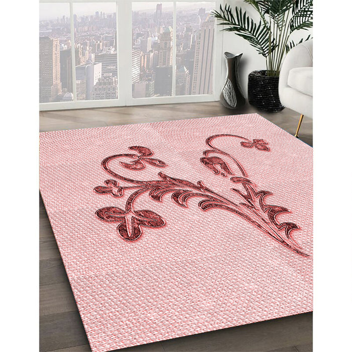 Patterned Pastel Red Pink Rug in Family Room, pat918rd