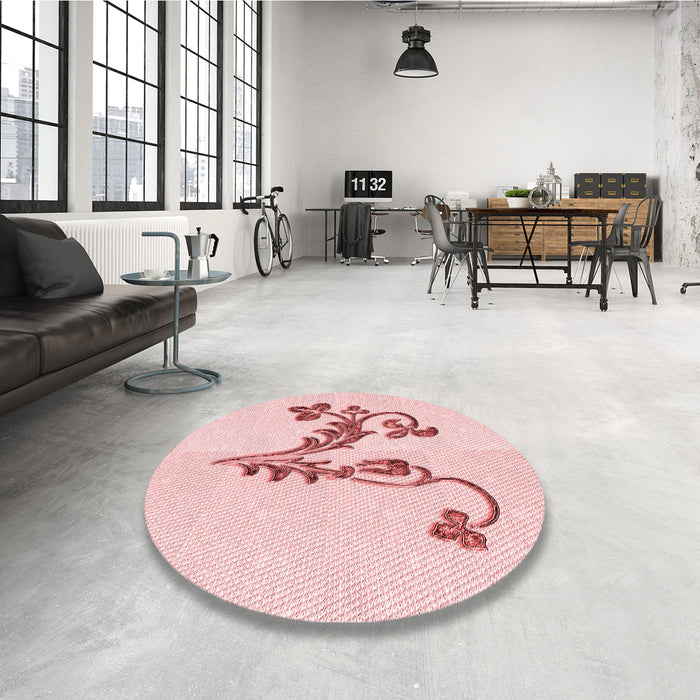 Round Patterned Pastel Red Pink Rug in a Office, pat918rd