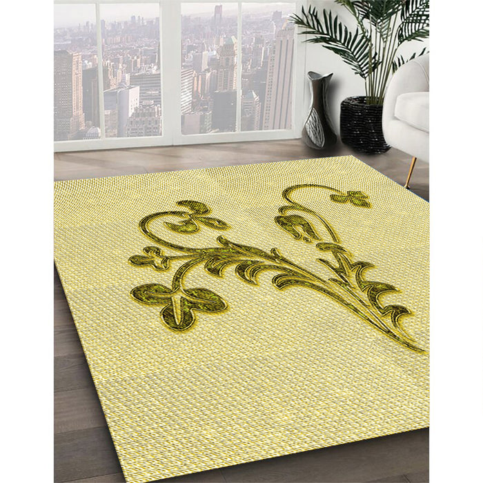 Patterned Sun Yellow Rug in Family Room, pat918yw