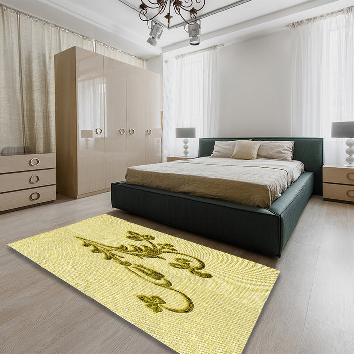 Patterned Sun Yellow Rug in a Bedroom, pat918yw