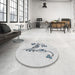 Round Machine Washable Transitional White Smoke Rug in a Office, wshpat918