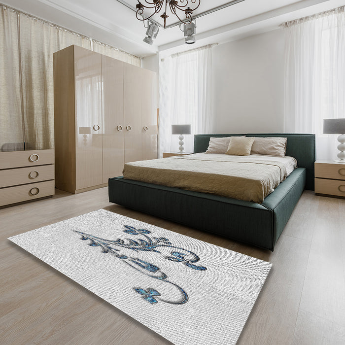 Patterned Off-White Novelty Rug in a Bedroom, pat918