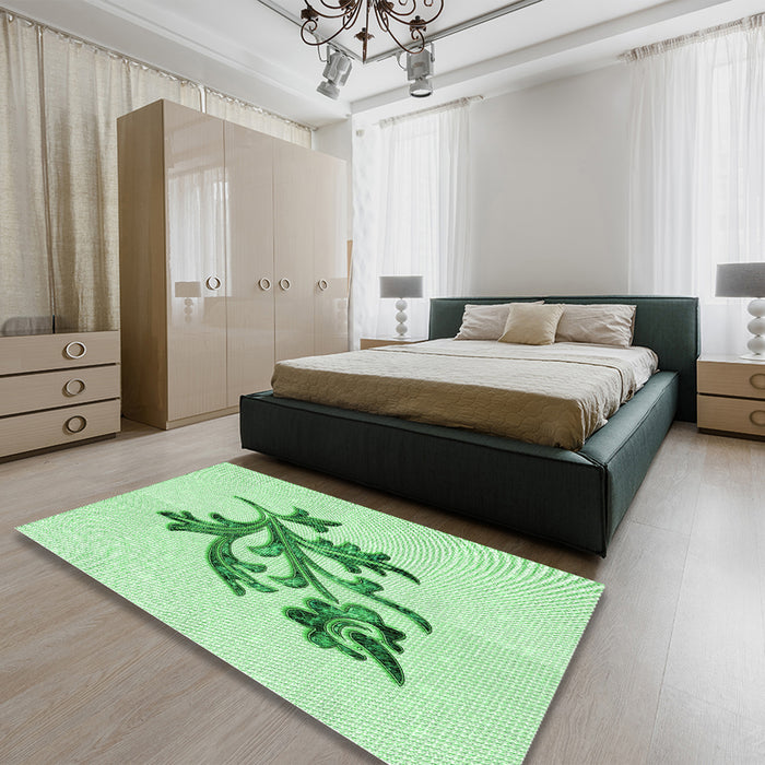 Patterned Mint Green Rug in a Bedroom, pat919grn