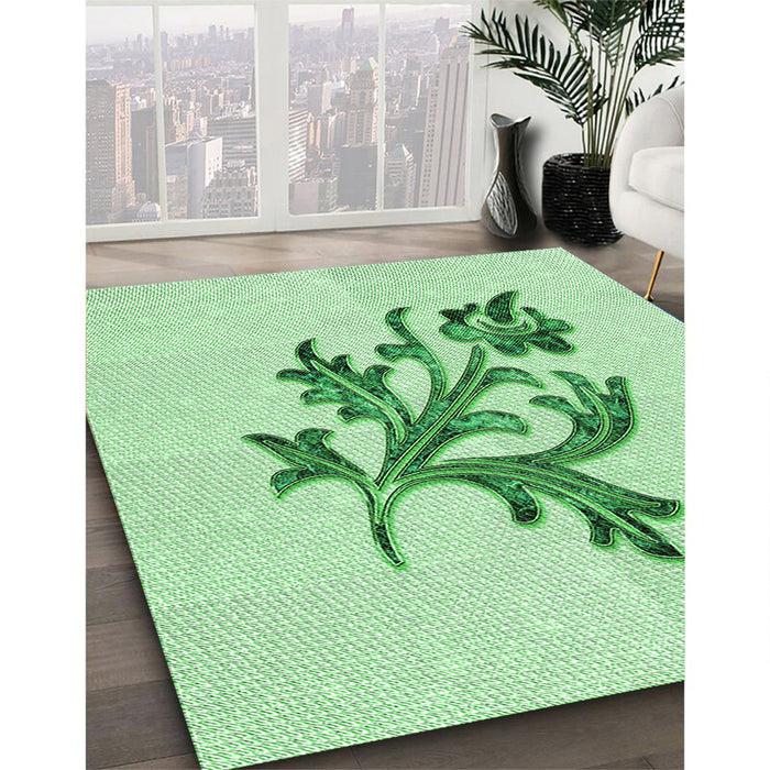 Machine Washable Transitional Mint Green Rug in a Family Room, wshpat919grn