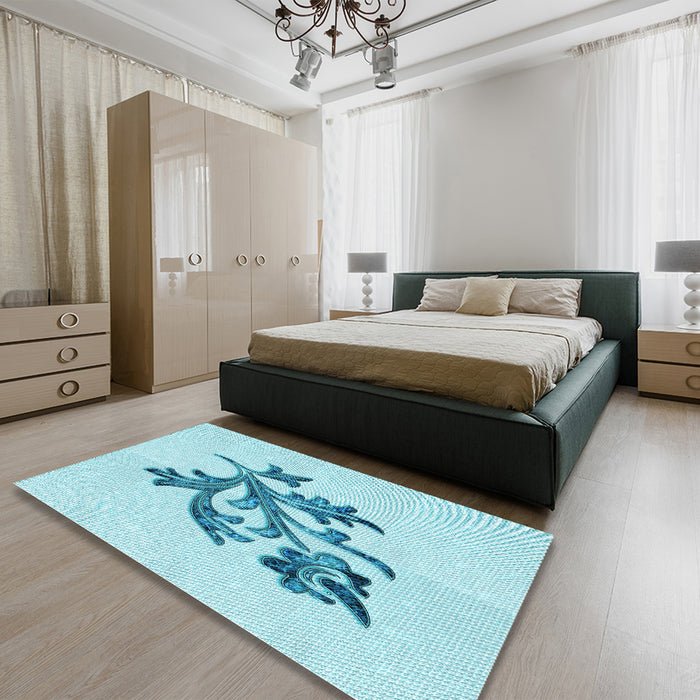 Patterned Electric Blue Rug in a Bedroom, pat919lblu