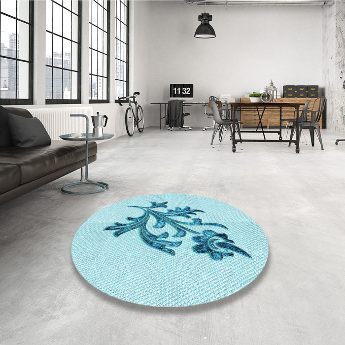 Round Patterned Electric Blue Rug in a Office, pat919lblu