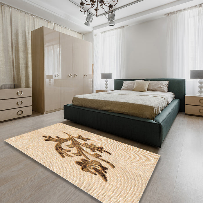 Patterned Bronze Brown Rug in a Bedroom, pat919org