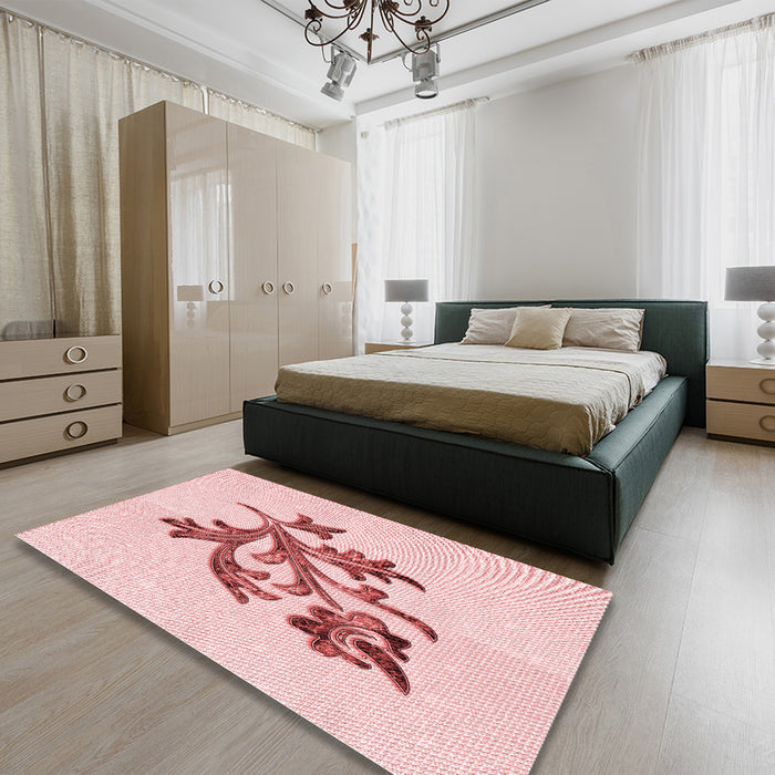 Patterned Light Rose Pink Rug in a Bedroom, pat919rd