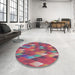 Round Patterned Bright Maroon Red Novelty Rug in a Office, pat91