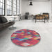 Round Machine Washable Transitional Bright Maroon Red Rug in a Office, wshpat91