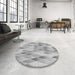 Round Patterned Platinum Silver Gray Rug in a Office, pat92gry