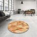 Round Patterned Yellow Orange Rug in a Office, pat92org