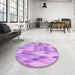 Round Patterned Pastel Purple Pink Rug in a Office, pat92pur