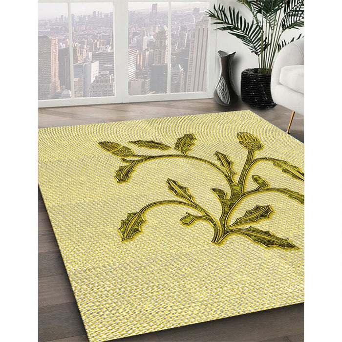 Patterned Sun Yellow Rug in Family Room, pat920yw