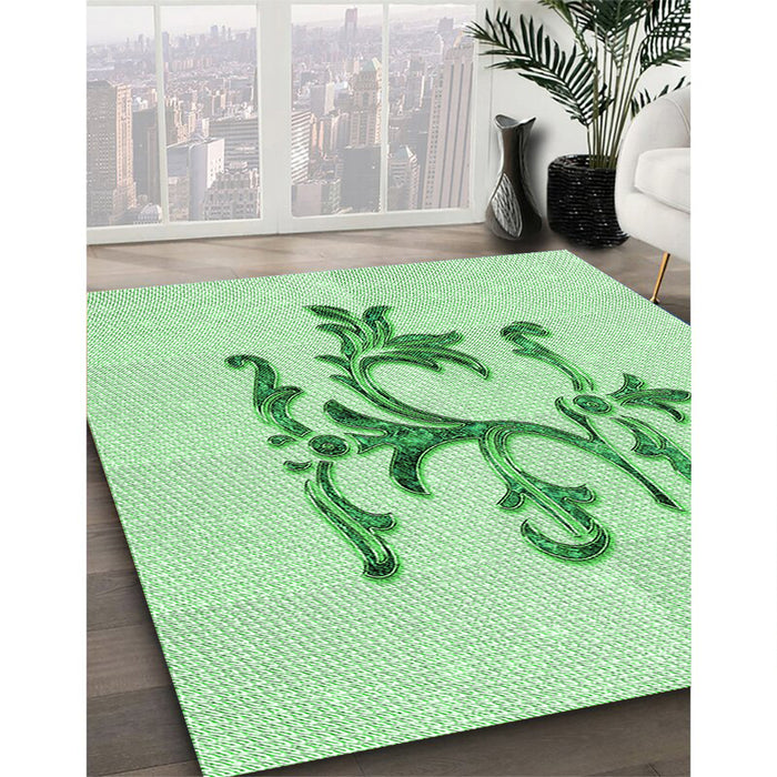 Patterned Mint Green Rug in Family Room, pat921grn