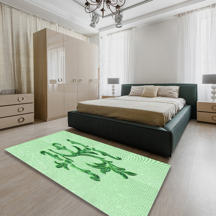 Patterned Mint Green Rug in a Bedroom, pat921grn