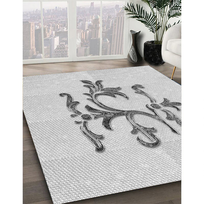 Patterned Platinum Gray Rug in Family Room, pat921gry
