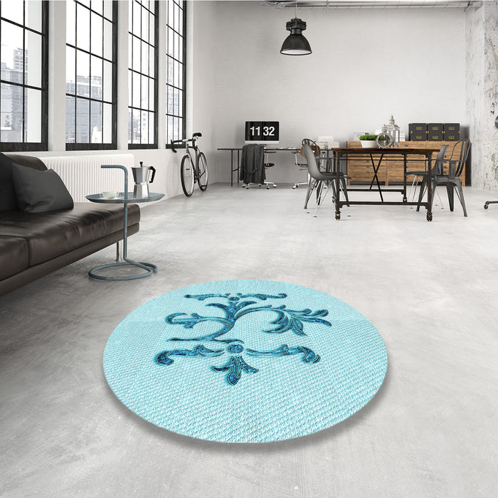 Round Patterned Electric Blue Rug in a Office, pat921lblu
