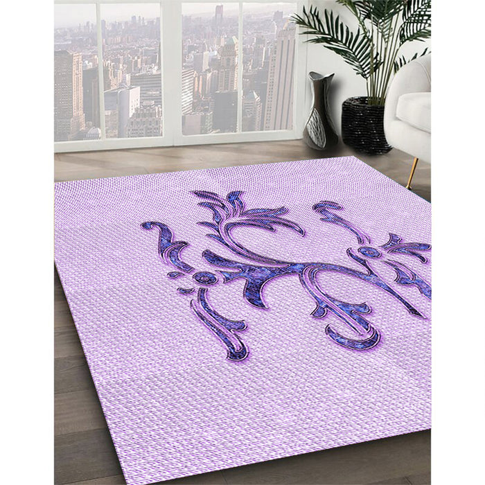 Patterned Purple Rug in Family Room, pat921pur