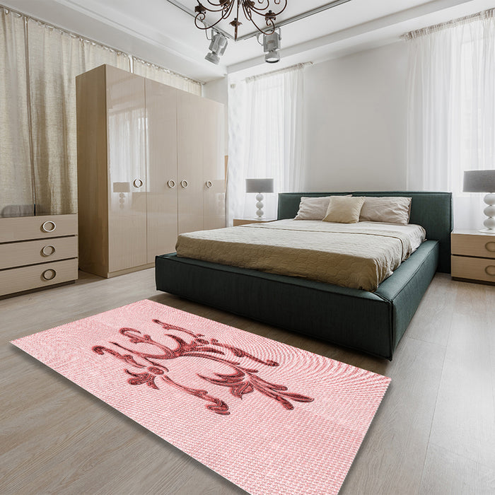 Patterned Pink Rug in a Bedroom, pat921rd