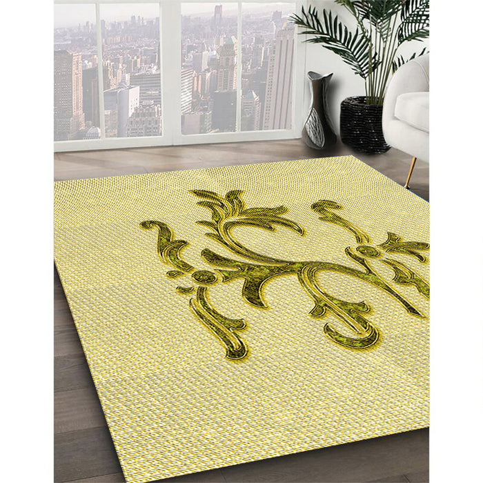 Machine Washable Transitional Sun Yellow Rug in a Family Room, wshpat921yw