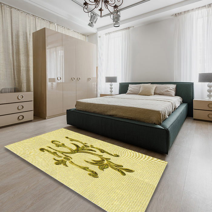 Patterned Sun Yellow Rug in a Bedroom, pat921yw