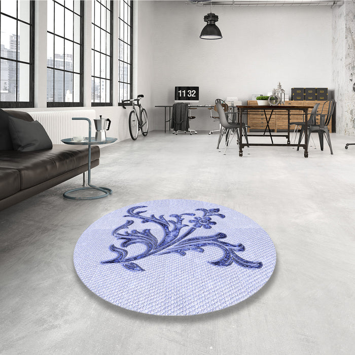 Round Patterned Lavender Blue Rug in a Office, pat922blu