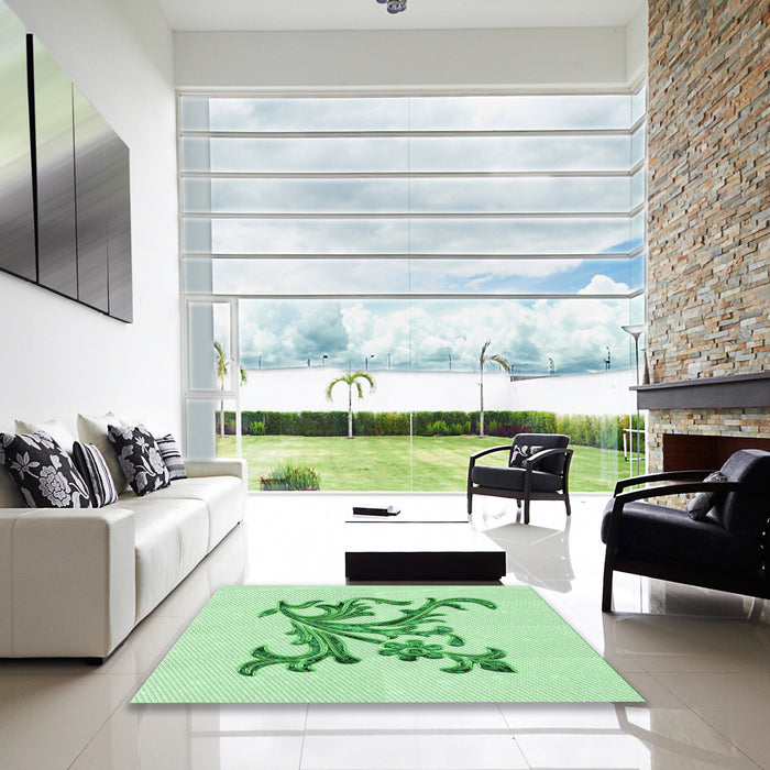 Square Patterned Light Green Rug in a Living Room, pat922grn