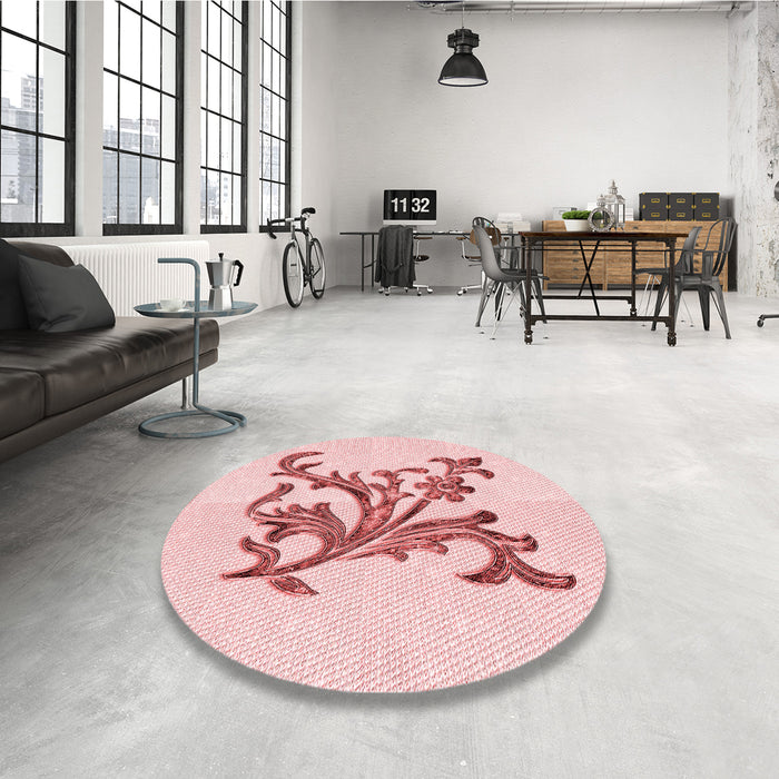 Round Patterned Light Rose Pink Rug in a Office, pat922rd