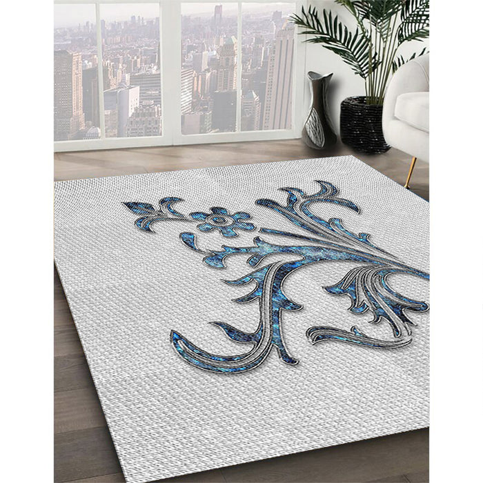 Machine Washable Transitional Silver Gray Rug in a Family Room, wshpat922
