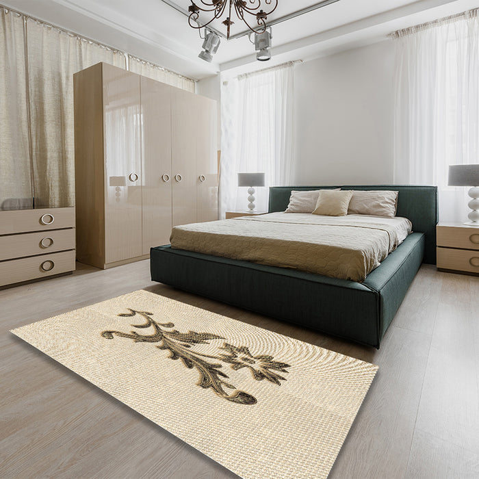Patterned Moccasin Beige Rug in a Bedroom, pat923brn