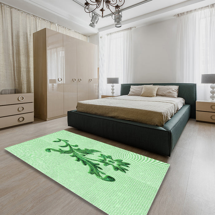 Patterned Mint Green Rug in a Bedroom, pat923grn