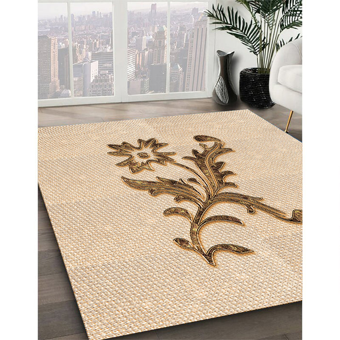 Patterned Brown Sand Brown Rug in Family Room, pat923org