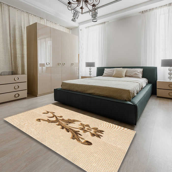 Patterned Brown Sand Brown Rug in a Bedroom, pat923org