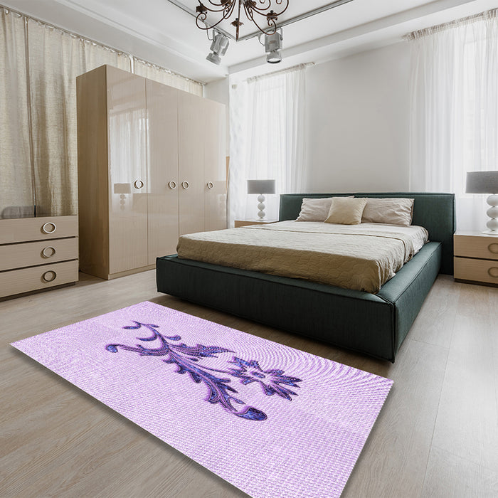 Patterned Purple Rug in a Bedroom, pat923pur