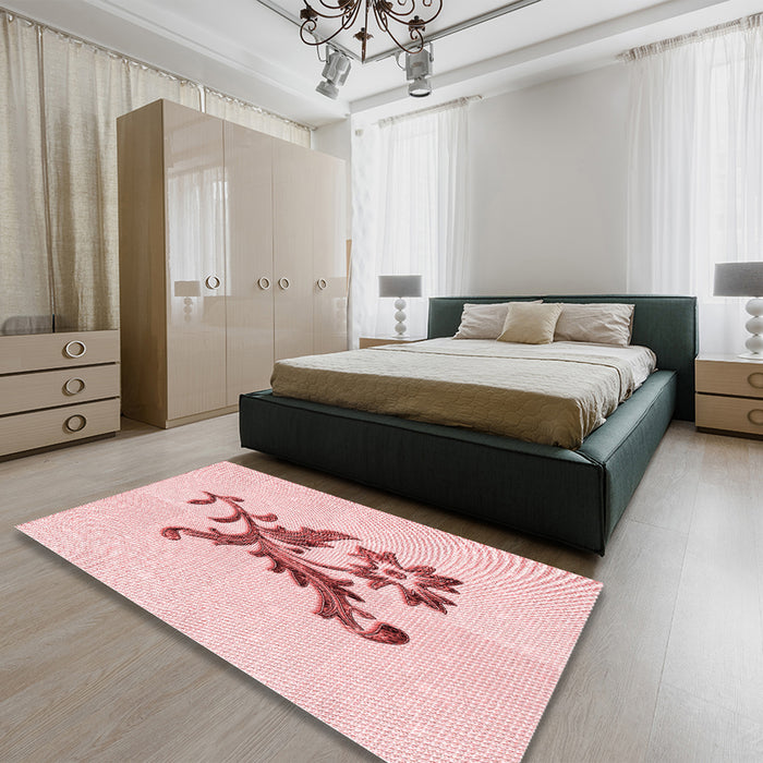 Patterned Pink Rug in a Bedroom, pat923rd