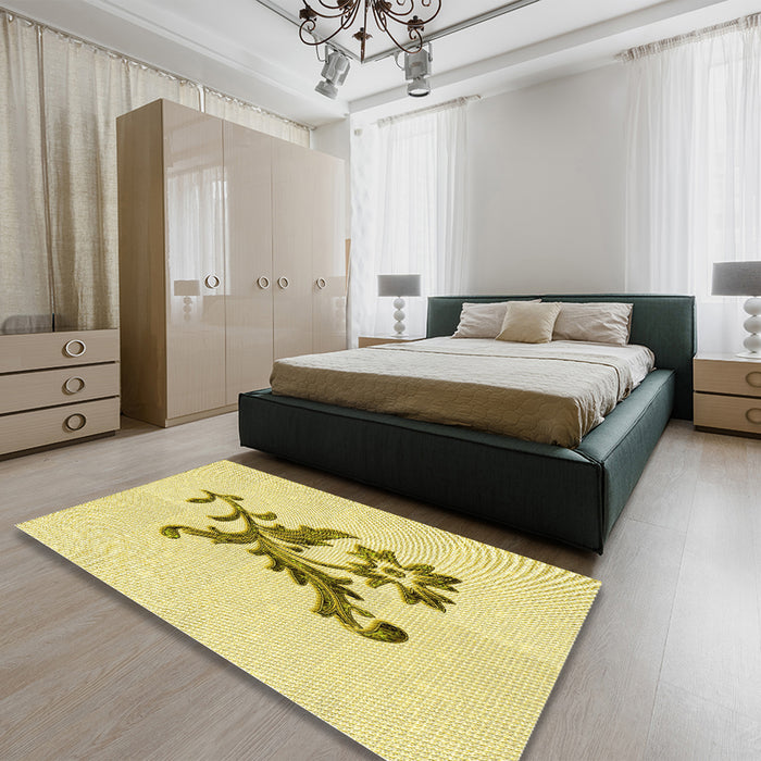 Patterned Sun Yellow Rug in a Bedroom, pat923yw