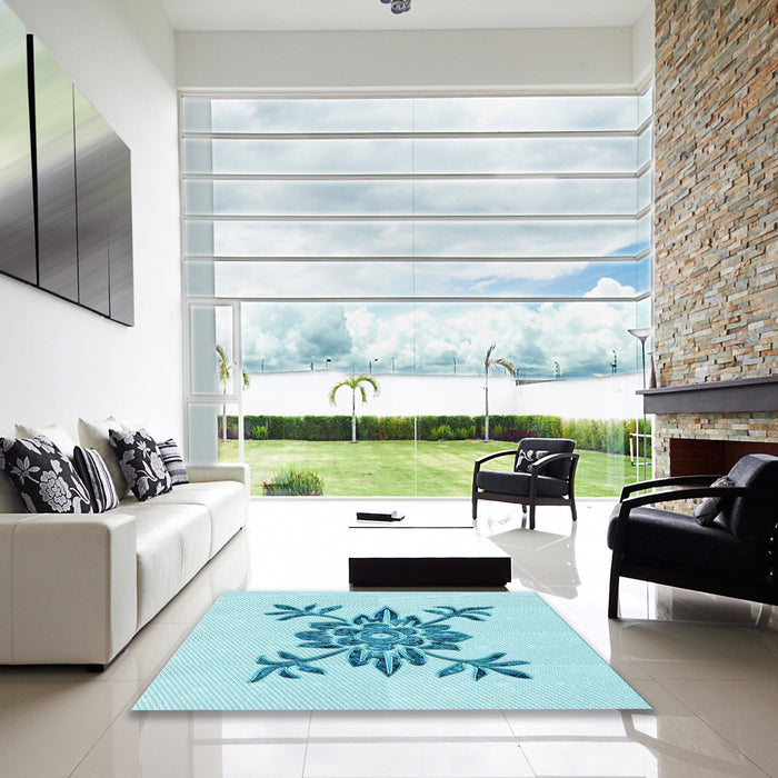 Square Patterned Electric Blue Rug in a Living Room, pat924lblu