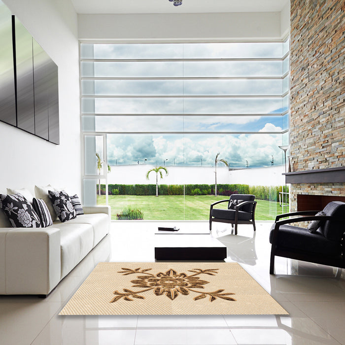 Square Patterned Bronze Brown Rug in a Living Room, pat924org